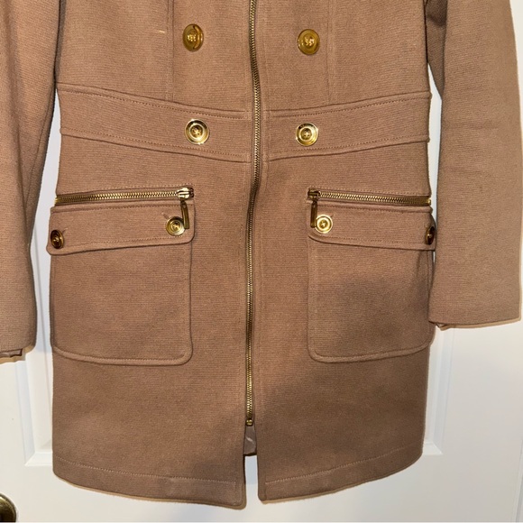 INC International Concepts button zip coat jacket beige gold slim military S - Picture 4 of 11
